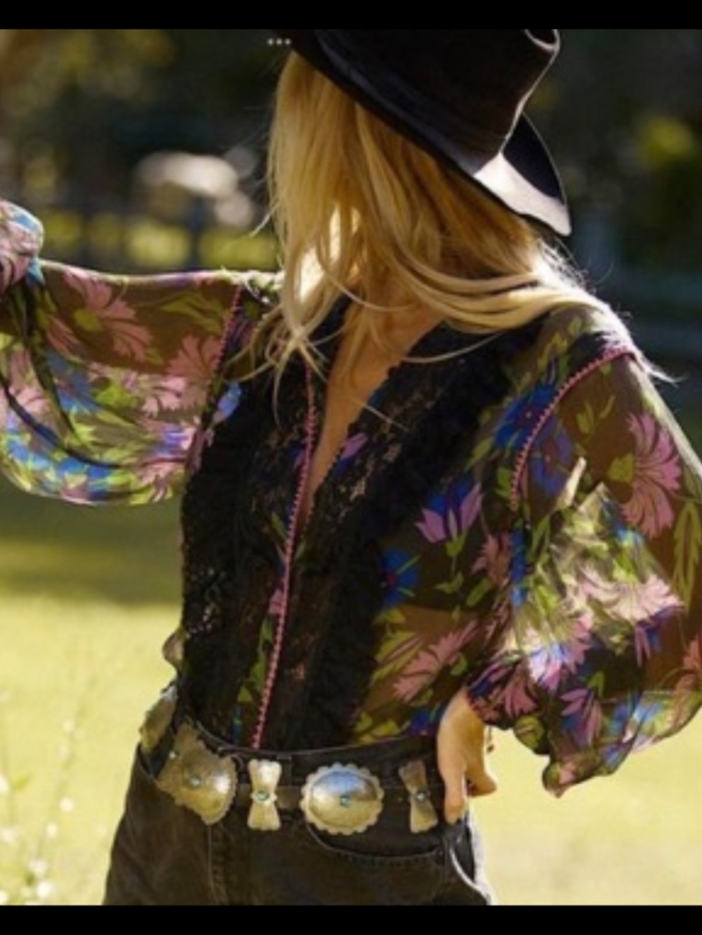 Chasing Unicorns Floral Silk and Lace Top Medium